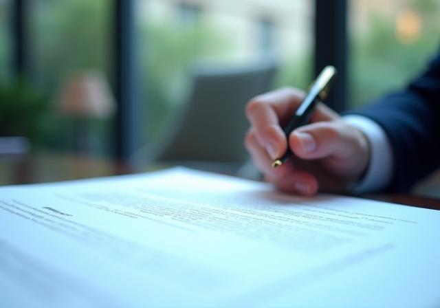 Lawyer carefully reviewing a complex legal contract in a modern London office
