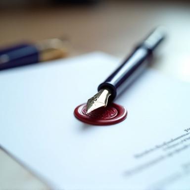 Illustration of a legal contract with a fountain pen